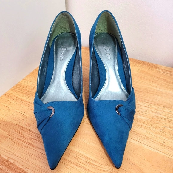 Turquoise Suede Pumps - Picture 2 of 6